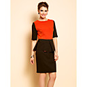 TS Sleeveless Color Block Gather Sheath Dress