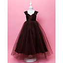 Ball Gown V-neck Floor-length Tulle And Taffeta Flower Gril Dress