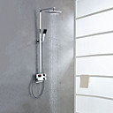 Digital LCD Screen Contemporary Style Chrome Finish Thermostatic Shower Faucets with 8" Showhead + Handheld