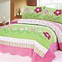 3PCS Green Floral Cotton Queen Size Quilt Set