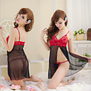 Women's Sexy Red-black Lace Straped Chemise with T-back