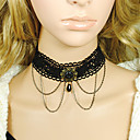 Gothic Layered Women's Black Lace zilveren ketting collier