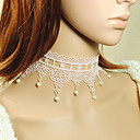Collar gótico de la Mujer de encaje blanco con Colgante Perla Pequeña