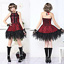 Mangas curto preto e vermelho rendas de algodão Guro Lolita Vestido