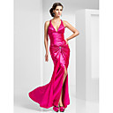 Sheath/Column V-neck Floor-length Stretch Satin Evening Dress With Split Front
