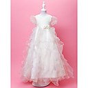 uma linha de jóias do assoalho-comprimento organza e flor de cetim gril vestido