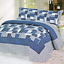 3PCS Blue Patchwork Cotton Queen Size Quilt Set