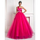 Ball Gown One Shoulder Floor-length Tulle And Stretch Satin Evening Dress