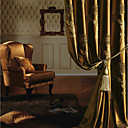 (Two Panels) Gold Floral Jacquard Energy Saving Curtains