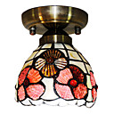 40W Artistic Flush Mount Light with Tiffany Glass Shade in Mosaic Floral Style