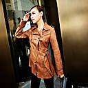 Belted Solid Dames Kleur PU Leather Coat
