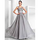 A-line V-neck Floor-length Chiffon And Tulle Evening Dress