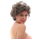 Lace Front Grey Short Curly Mixed Hair Wigs with Twenty-percent Human Hair
