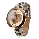 Damen Quarz Analog Golden Heart-Armbanduhr mit Beige Leder Band