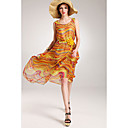 Vrouwen Chiffon Belted Print maxi jurk