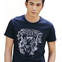 Homens Rodada Casual Lobo impressão de algodão T-shirt curto da luva