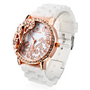 Frauen Hohle Gravur Silikon-Band Quarz Analog Lässige Armbanduhren White & Brown