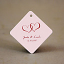 Personalized Rhombus Favor Tag - Red Hearts (Set of 30)