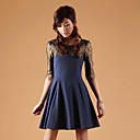 ZHI YUAN Splicing Lace Gather 1/2 Length Sleeve Dress(More Colors)