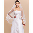 Elegante 1 Layer Elbow Length Véu de casamento com borda do laço Applique