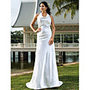 Sheath/Column Cowl Sweep/Brush TrainStretch Satin Wedding Dress
