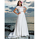 Sheath/Column Jewel Court Train Chiffon Wedding Dress