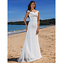 Sheath/Column Scoop Sweep/Brush Train Chiffon Wedding Dress