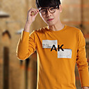Masculino Casual Rodada impressão de algodão T-shirt longo da luva