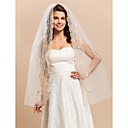 Two Layers Fingertip Wedding Bridal Veil With Gold Lace Applique Edge
