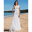 Sheath/Column Scoop Sweep/Brush Train Chiffon Wedding Dress