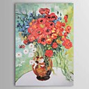 Hand-painted Oil Painting Vase with Daisies and Poppies Vincent Van.Gogh  with Stretched Frame
