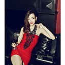 Lace Crochet halter Backless Mini Vestido ajustado de la Mujer