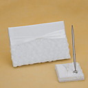 White Organza Rose Guest Book and Pen Set