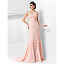 Trumpet/Mermaid Jewel Court Train Chiffon And Tulle Evening Dress