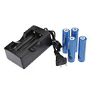 UltraFire 18650 Li-ion oppladbart batteri med lader (2400mAh, 3.7V, 4/Pack)