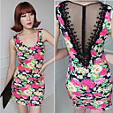 Floral Print Lace empalme Mini Vestido ajustado de la Mujer